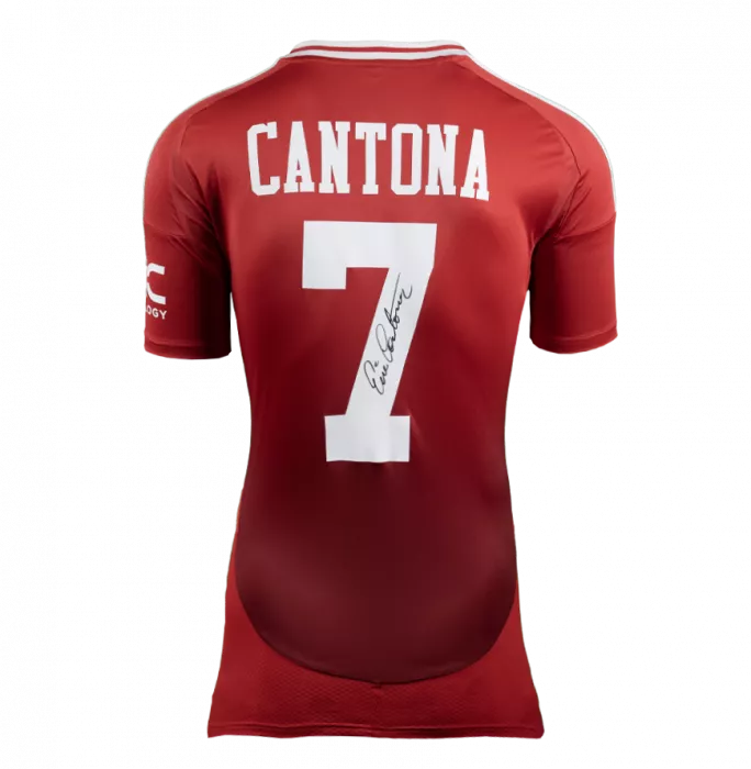 Icons Eric Cantona Official UEFA Champions League Back Signed And Hero Framed Manchester United 2024-25 Home Shirt With Fan Style Number