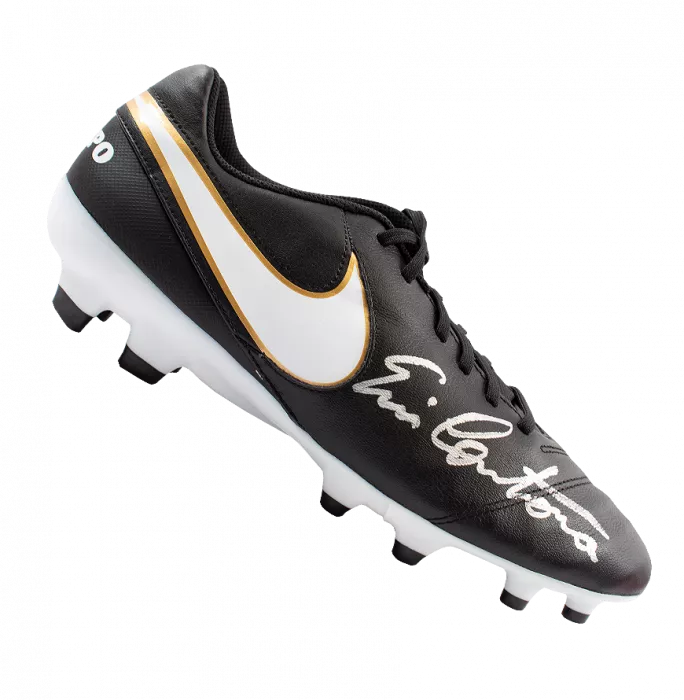 Icons Eric Cantona Signed Black Nike Tiempo Boot In Acrylic Case