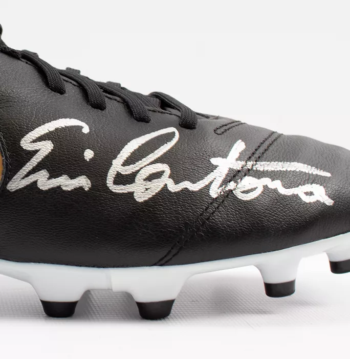 Icons Eric Cantona Signed Black Nike Tiempo Boot In Acrylic Case