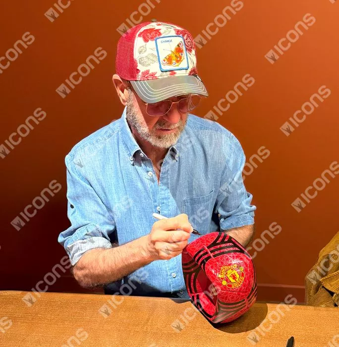 Icons Eric Cantona Signed Manchester United Football In Acrylic Case