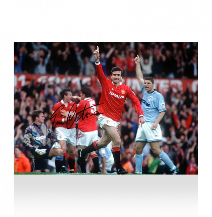 icons Eric Cantona Signed Manchester United Photo: Goal vs Manchester City