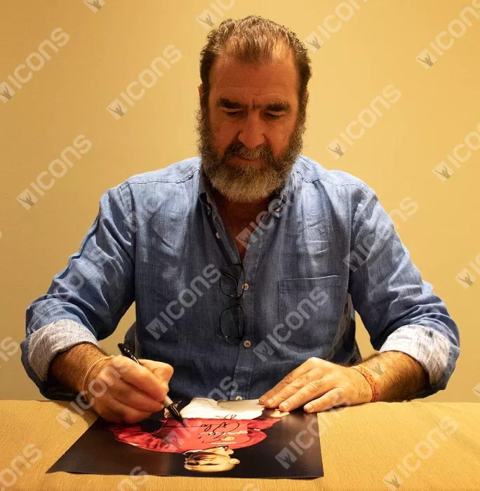 Icons Eric Cantona Signed Manchester United Photo In Black Wooden Frame: Legend