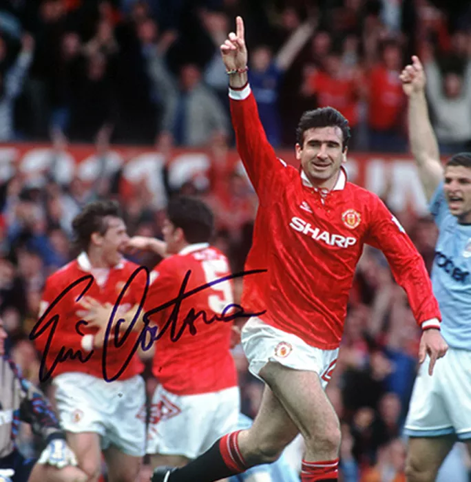 Icons Eric Cantona Signed Manchester United Photo In Black Wooden Frame: Goal Vs Manchester City