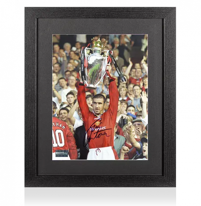 icons Eric Cantona Signed Manchester United Photo In Black Wooden Frame: 1995-96 Premier League Winner