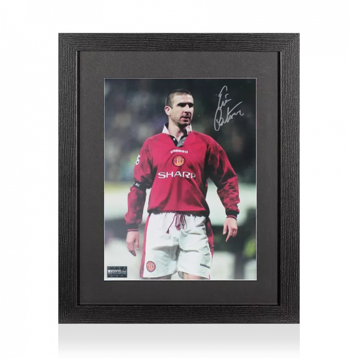 icons Eric Cantona Signed Manchester United Photo In Black Wooden Frame: Collar Up Celebration