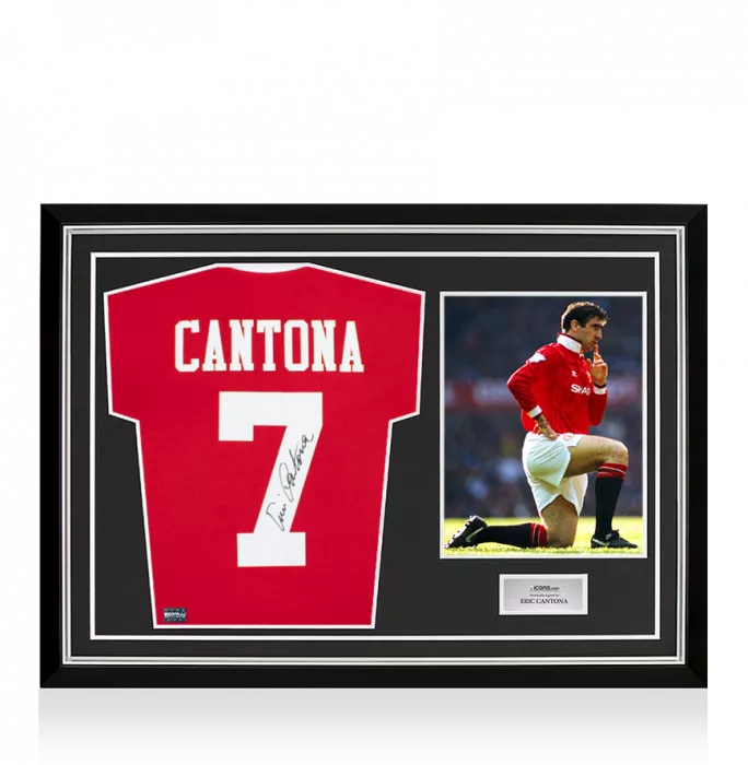 icons Eric Cantona Signed Manchester United Shirt With Fan Style Number In Hero Frame: Option 1