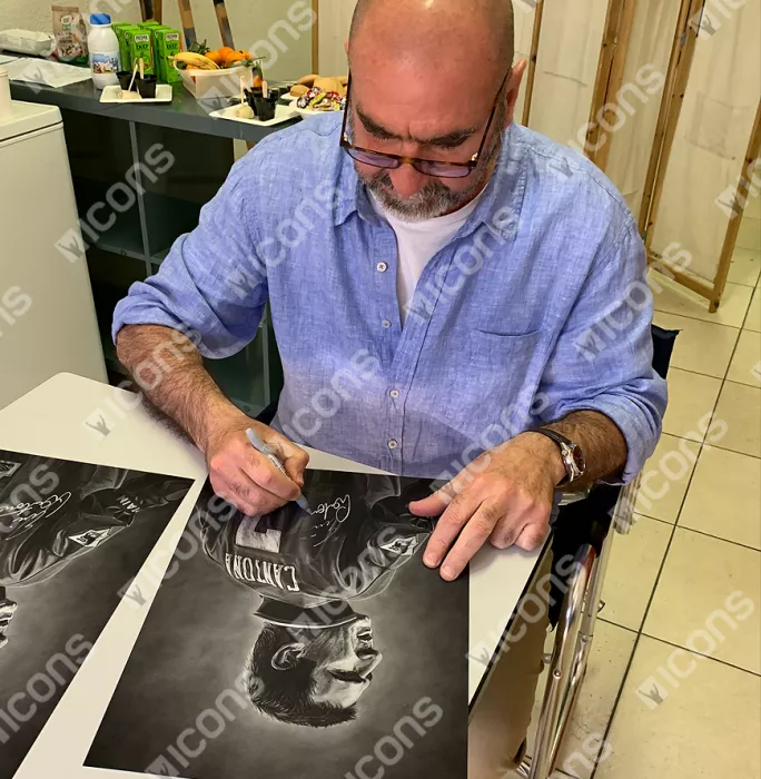 Icons Eric Cantona Signed Tribute Artwork In Black Wooden Frame