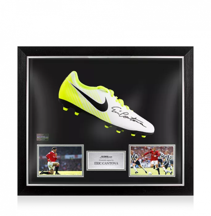 icons Eric Cantona Signed White and Green Nike Boot In Bubble Frame: Option 1