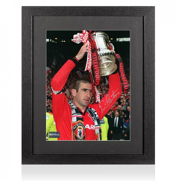 icons Eric Cantona Silver Signed Manchester United Photo In Black Wooden Frame: 1996 FA Cup Winner