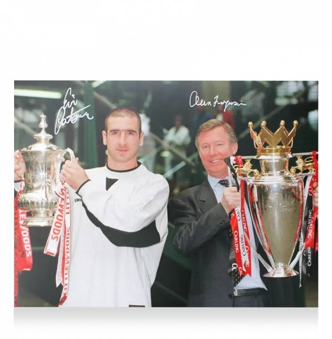 Icons Eric Cantona & Sir Alex Ferguson Signed Manchester United Photo In Premium Photo Frame: 1996 Double
