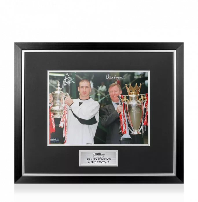 icons Eric Cantona & Sir Alex Ferguson Signed Manchester United Photo In Premium Photo Frame: 1996 Double