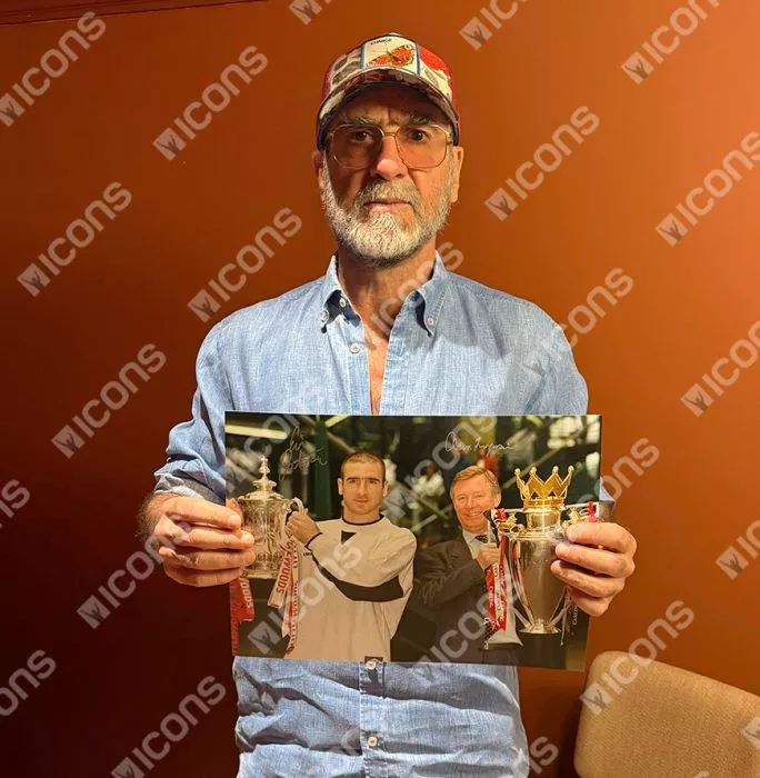Icons Eric Cantona & Sir Alex Ferguson Signed Manchester United Photo In Black Wooden Frame: 1996 Double