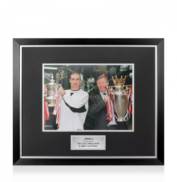 icons Eric Cantona & Sir Alex Ferguson Signed Manchester United Photo In Premium Photo Frame: 1996 Double