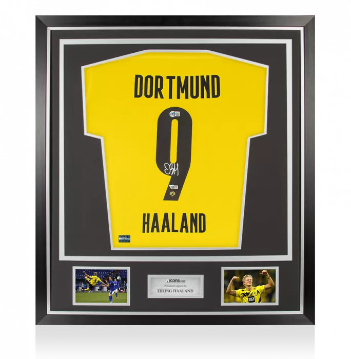 icons Erling Haaland Back Signed Borussia Dortmund 2020-21 Home Shirt In Classic Frame
