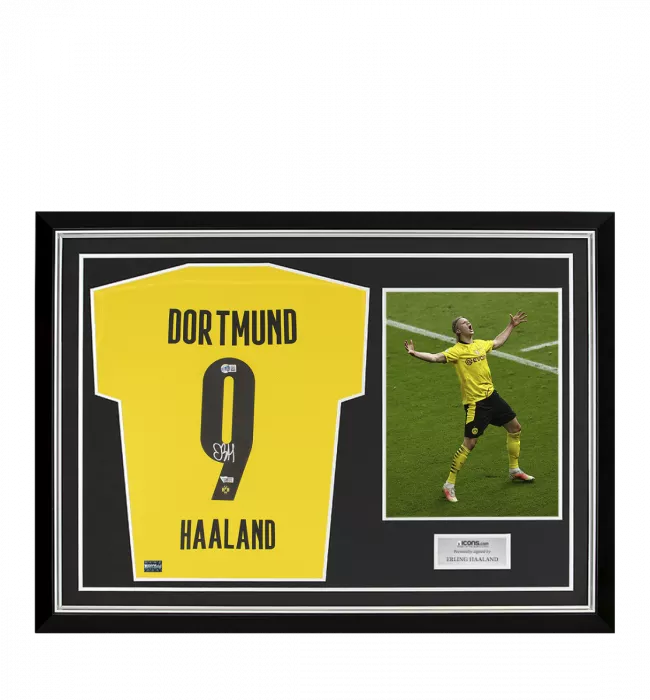 icons Erling Haaland Back Signed Borussia Dortmund 2020-21 Home Shirt In Hero Frame: Option 1