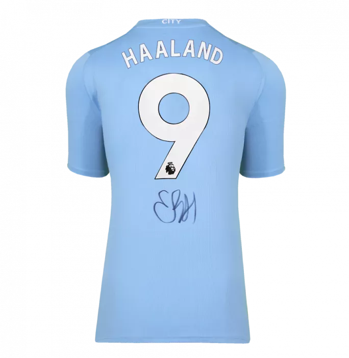 Icons Erling Haaland Back Signed Manchester City 2023-24 Home Shirt: Signed Under Number In Deluxe Packaging