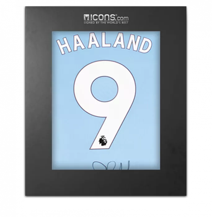 icons Erling Haaland Back Signed Manchester City 2023-24 Home Shirt: Signed Under Number In Deluxe Packaging