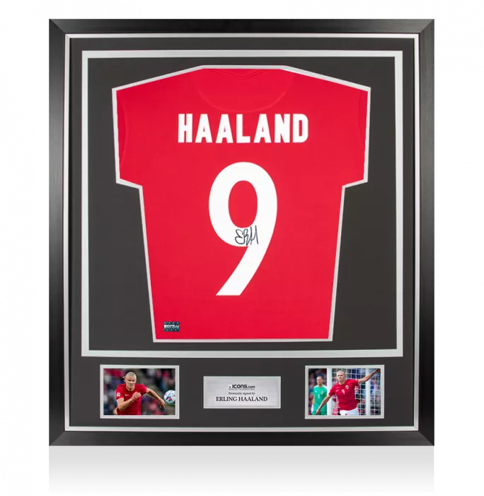 icons Erling Haaland Back Signed Norway 2020-21 Home Shirt In Classic Frame