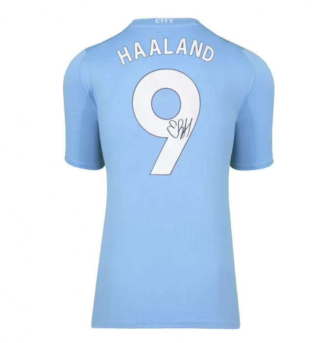 Icons Erling Haaland Official Ballon D'Or™ Back Signed And Hero Framed Manchester City 2023-24 Home Shirt: 2023 Gerd Müller Trophy Winner
