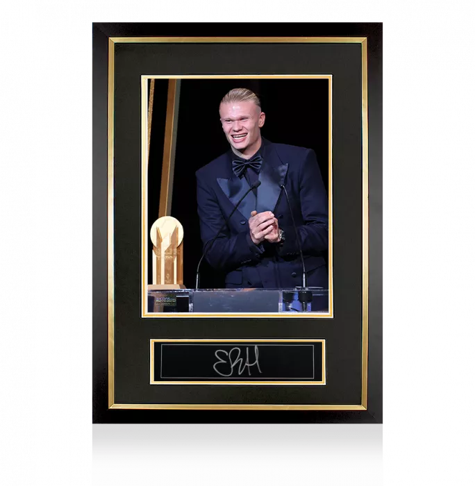 Icons Erling Haaland Official Ballon D'Or™ Signed Plaque And Photo Frame: 2023 Gerd Müller Trophy Winner