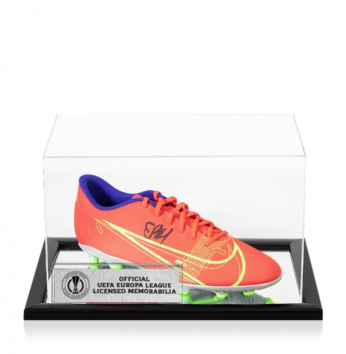 Icons Erling Haaland Official UEFA Europa League Signed Orange Nike Mercurial Boot In Acrylic Case