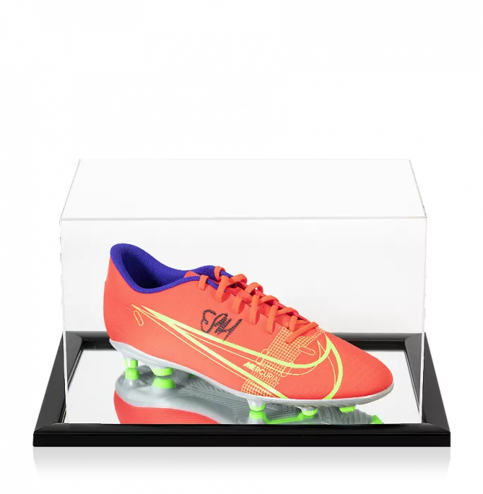 icons Erling Haaland Signed Orange Nike Mercurial Boot In Acrylic Case