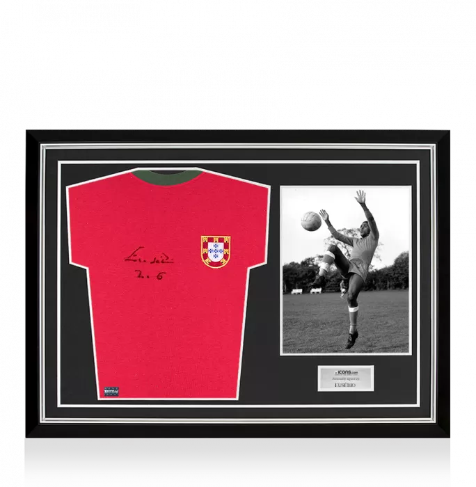 icons Eusebio Front Signed Retro Portugal Home Shirt Home Shirt In Hero Frame: Option 1