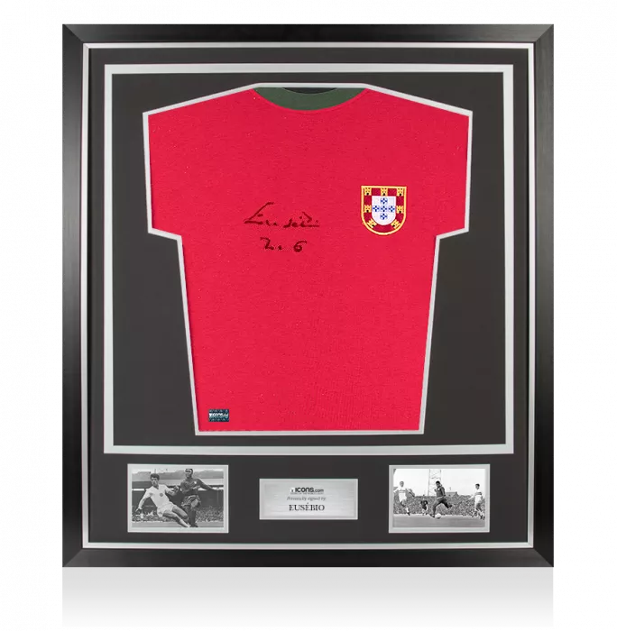 icons Eusebio Front Signed Retro Portugal Home Shirt In Classic Frame
