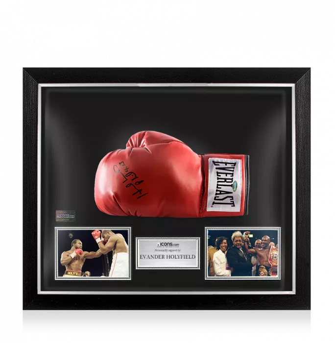 Icons Evander Holyfield Signed Red Everlast Boxing Glove In Bubble Frame: Option 1