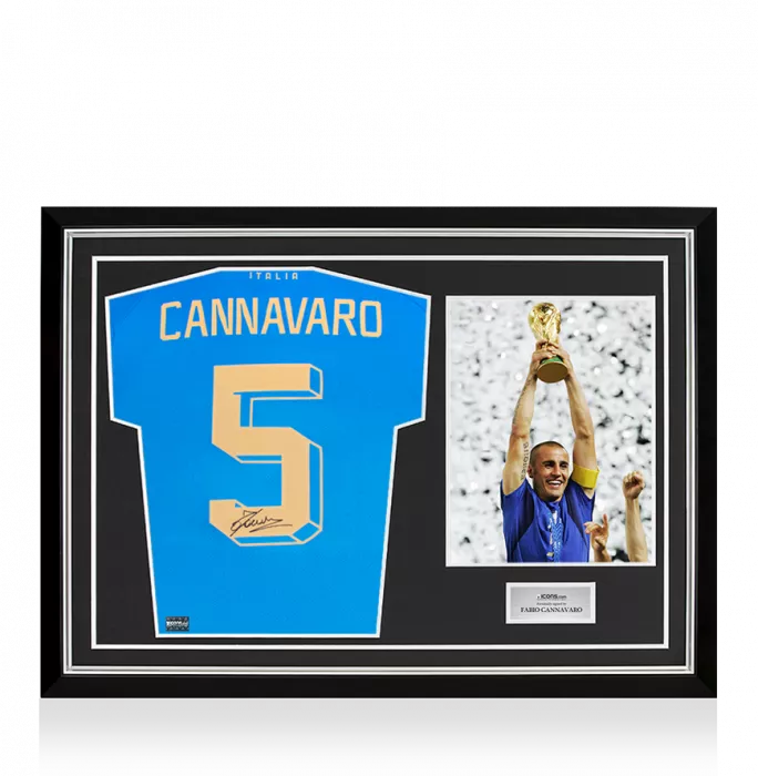 icons Fabio Cannavaro Back Signed Italy Modern Shirt In Hero Frame: Option 1