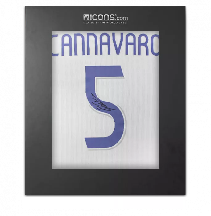 icons Fabio Cannavaro Back Signed Real Madrid Modern Home Shirt In Deluxe Packaging
