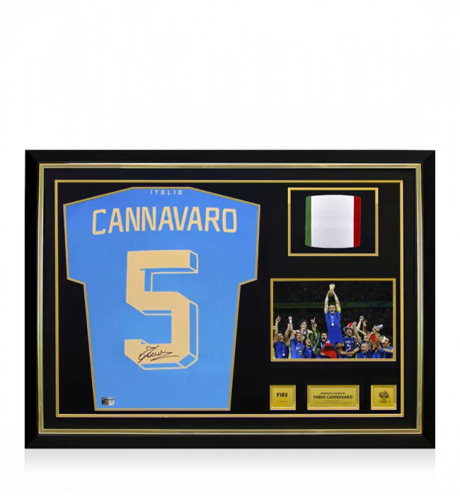icons Fabio Cannavaro Official 2006 FIFA World Cup™ Back Signed and Hero Framed Modern Italy Shirt: 2006 FIFA World Cup Winning Captain Edition