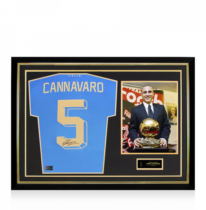 icons Fabio Cannavaro Official Ballon d'Or™ Back Signed and Hero Framed Italy Modern Shirt