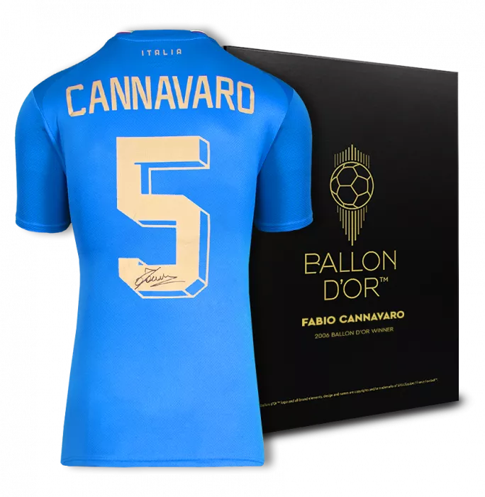 icons Fabio Cannavaro Official Ballon d'Or™ Back Signed Modern Italy Shirt: 2006 Winner's Pack