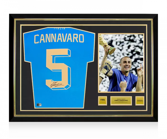 icons Fabio Cannavaro Official FIFA World Cup™ Back Signed and Hero Framed Modern Italy Shirt