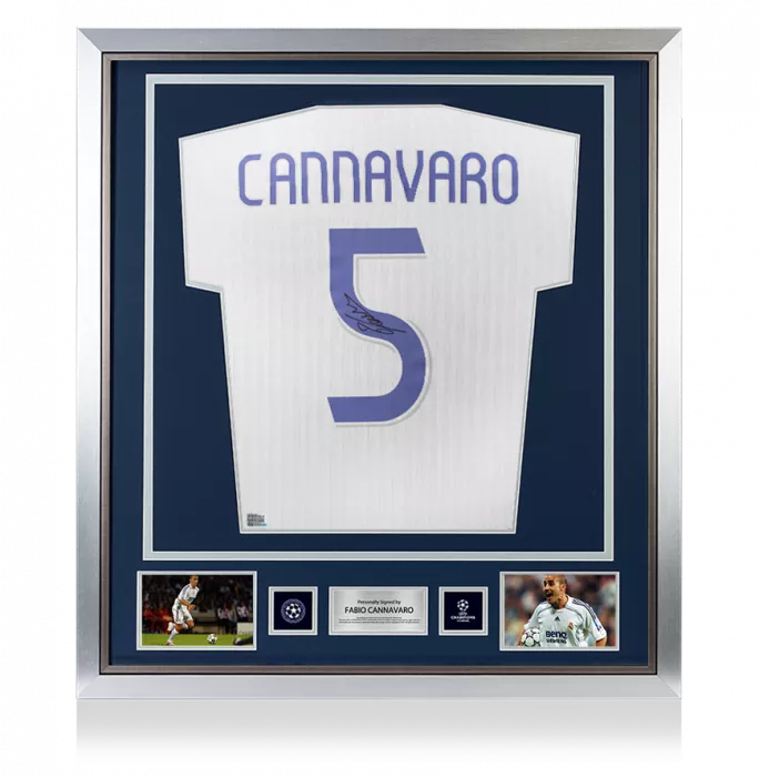 icons Fabio Cannavaro Official UEFA Champions League Back Signed and Framed Real Madrid Modern Home Shirt