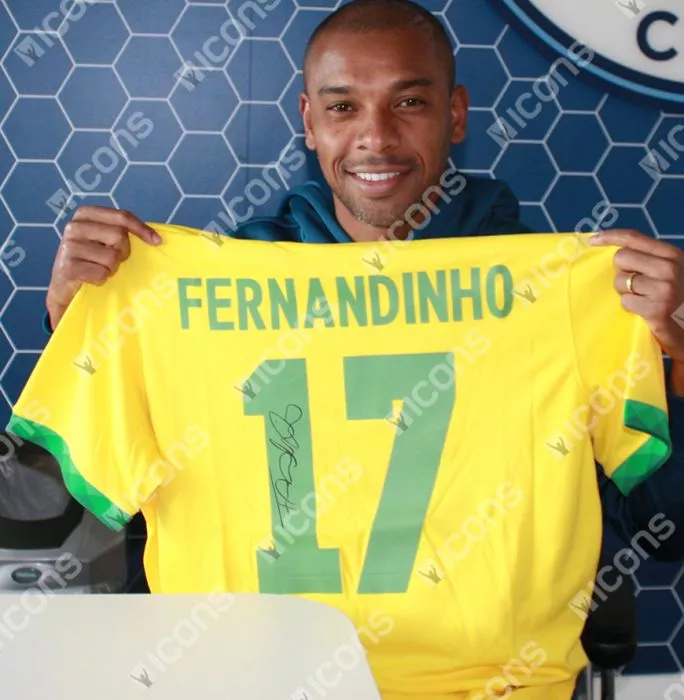 Icons Fernandinho Back Signed Brazil 2020-21 Home Shirt