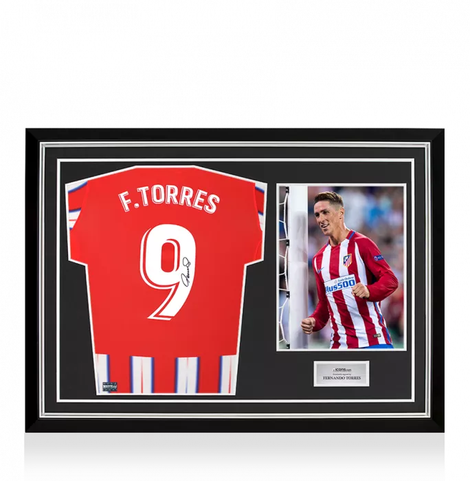 icons Fernando Torres Back Signed Atletico Madrid 2024-25 Home Shirt with Fan Style Number In Hero Frame: Option 1