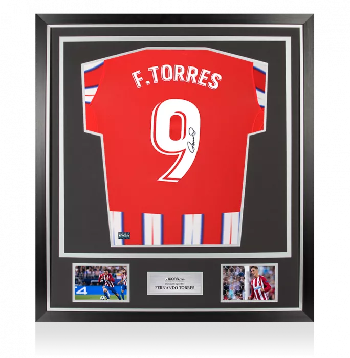 icons Fernando Torres Back Signed Atletico Madrid 2024-25 Home Shirt with Fan Style Number In Classic Frame
