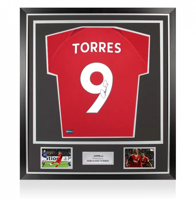 icons Fernando Torres Back Signed Modern Liverpool FC Home Shirt In Classic Frame