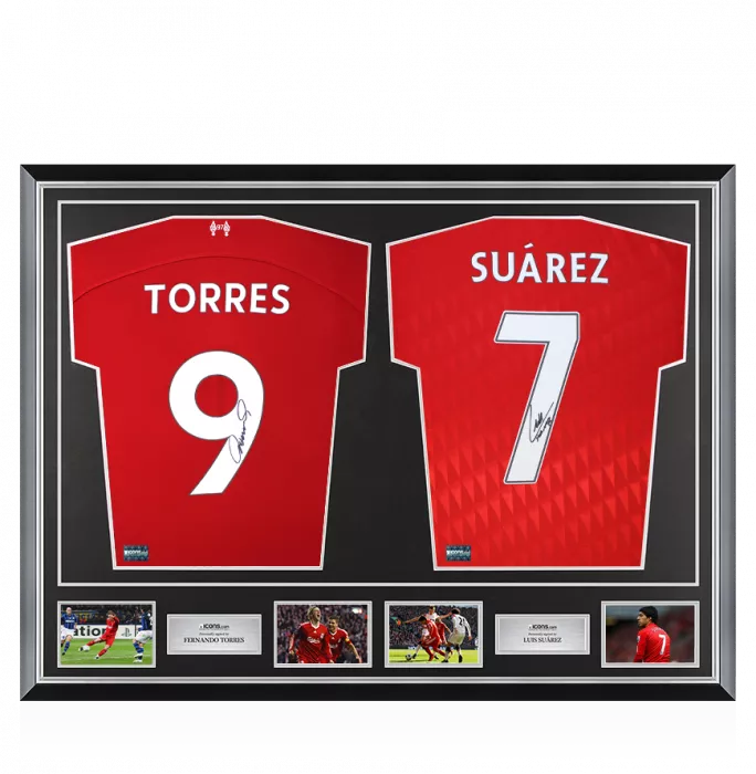 icons Fernando Torres & Luis Suarez Signed Liverpool Shirts In Classic Dual Frame