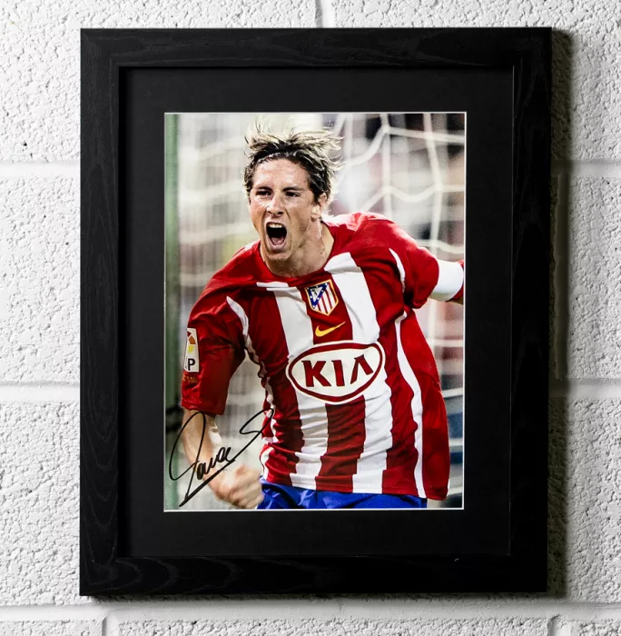 Icons Fernando Torres Signed Atletico Madrid Photo In Black Wooden Frame: El Niño