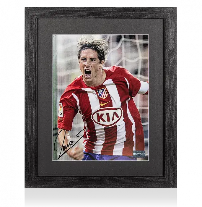 icons Fernando Torres Signed Atletico Madrid Photo In Black Wooden Frame: El Niño