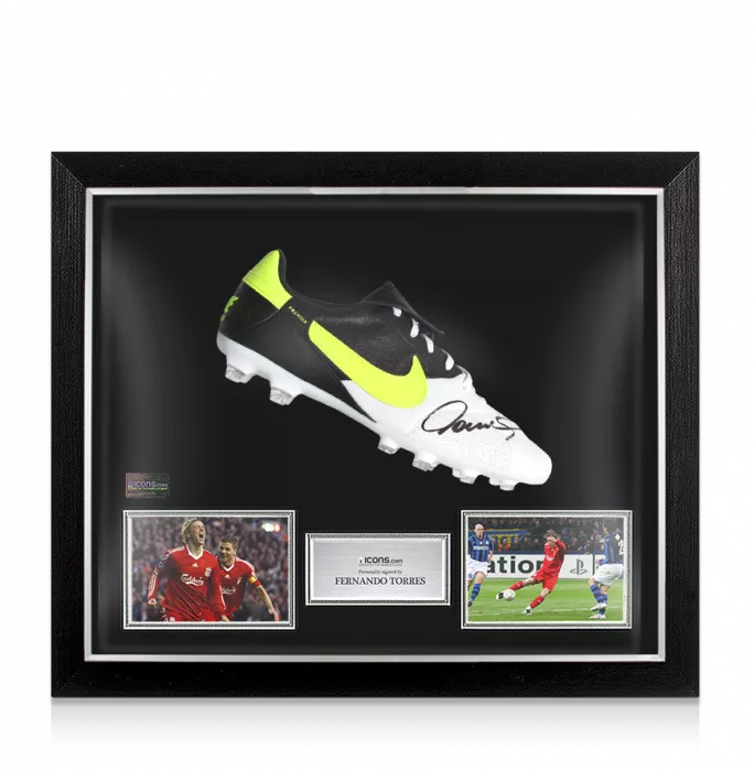 icons Fernando Torres Signed Black and White Nike Premier Boot In Bubble Frame: Option 1