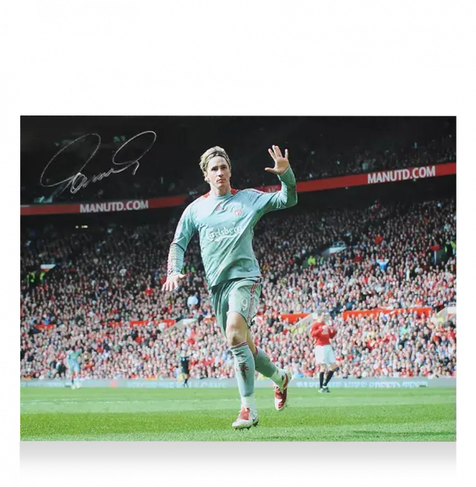 Icons Fernando Torres Signed Liverpool FC Photo In Black Wooden Frame: Goal Vs Manchester United