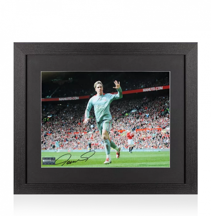 icons Fernando Torres Signed Liverpool FC Photo In Black Wooden Frame: Goal vs Manchester United