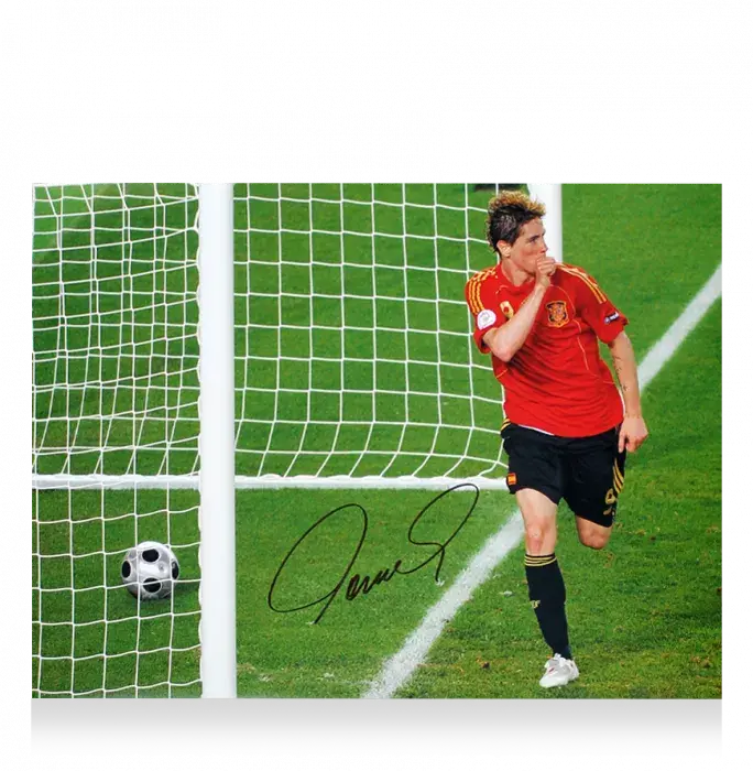 Icons Fernando Torres Signed Spain Photo In Black Wooden Frame: UEFA EURO 2008 Final Goal
