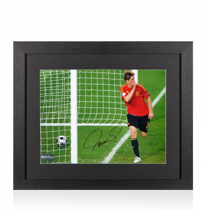 icons Fernando Torres Signed Spain Photo In Black Wooden Frame: UEFA EURO 2008 Final Goal