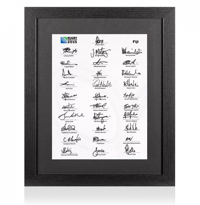 icons Fiji Rugby World Cup 2015 Squad Signed Card In Black Wooden Frame: Signed By 31