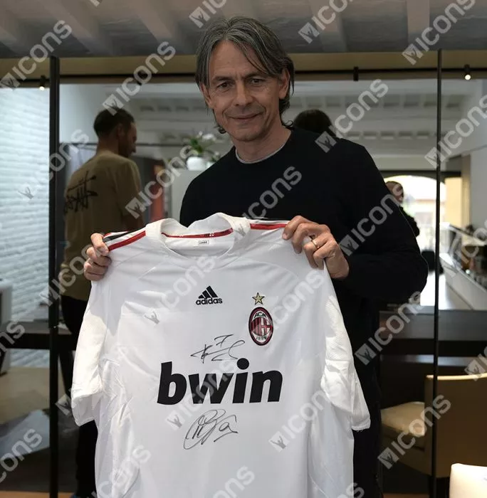 Icons Filippo Inzaghi & Andriy Shevchenko Official AC Milan Dual Signed And Framed 2005-06 Away Shirt